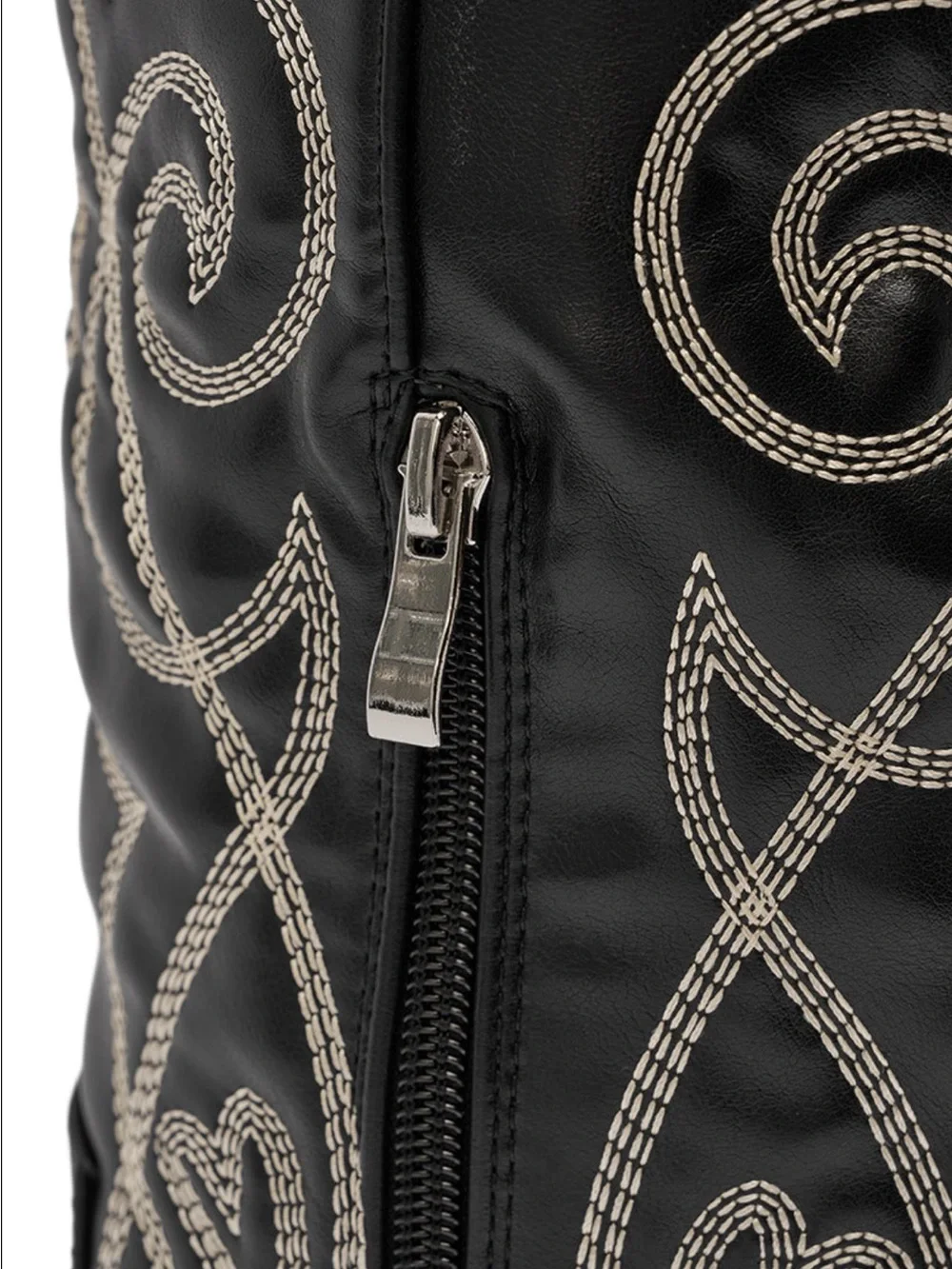Black Embroidered Over-the-Knee Western Boot